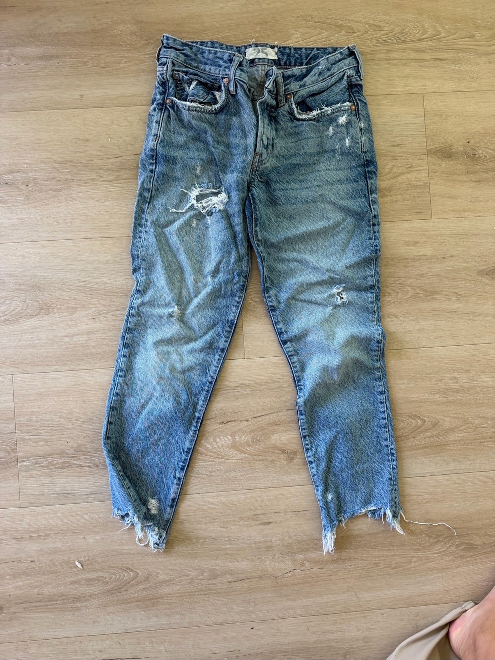 Free People Distressed Light Blue Boyfriend Jeans